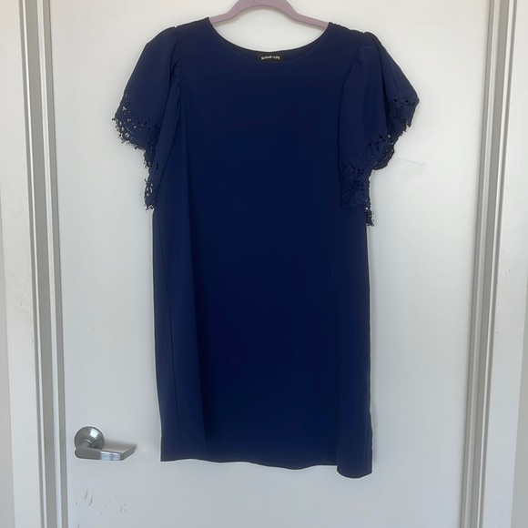 Navy Dress with Lace Sleeves - Picture 2 of 5